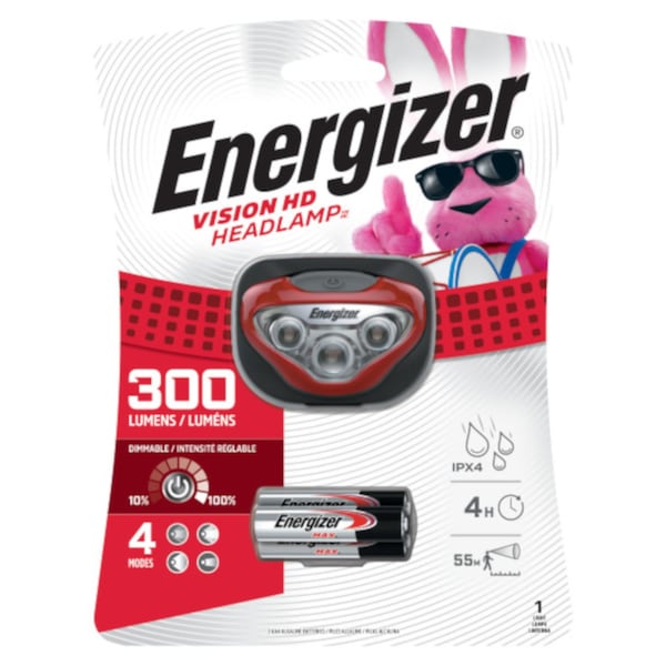 Energizer Vision HD Headlamp 300 lm Red LED Headlight AAA Battery HDB32E - main